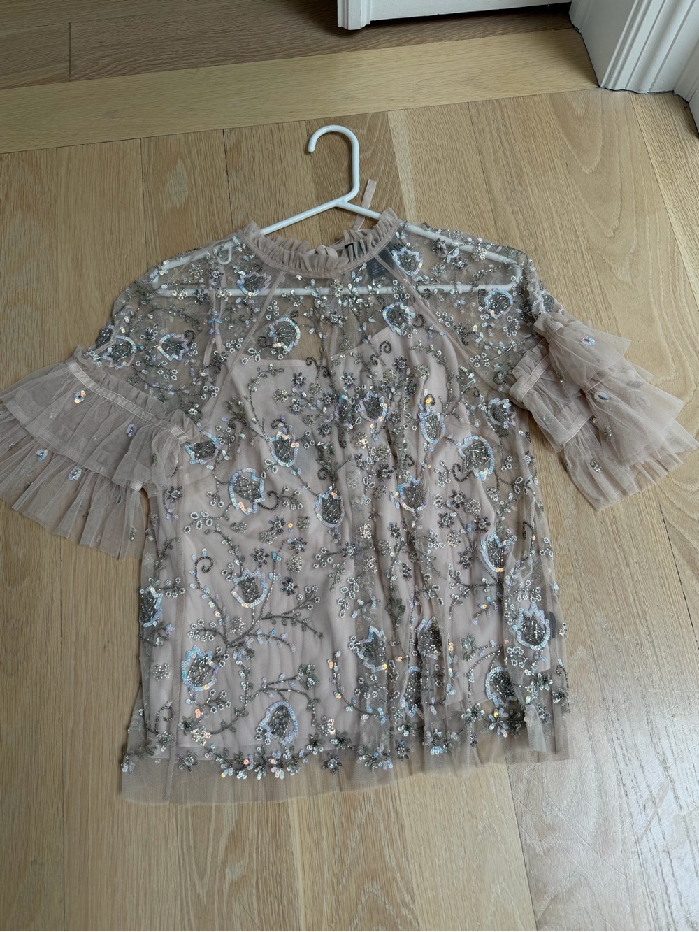 Needle & Thread Blush Beaded Sheer Ruffle Sleeve Top - Picture 2 of 3
